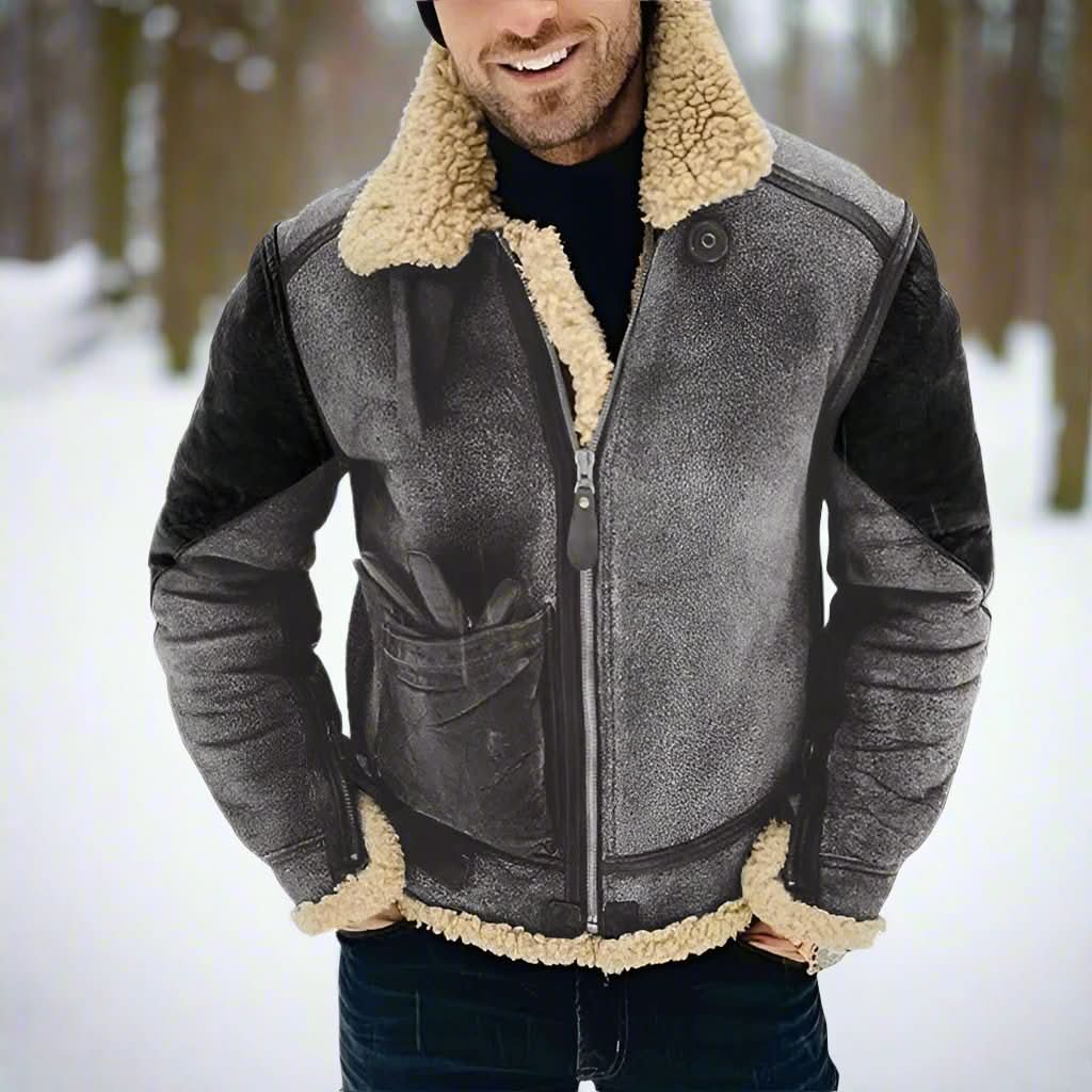 Leather men's jacket with sheepskin – Classic aviator style for timeless elegance