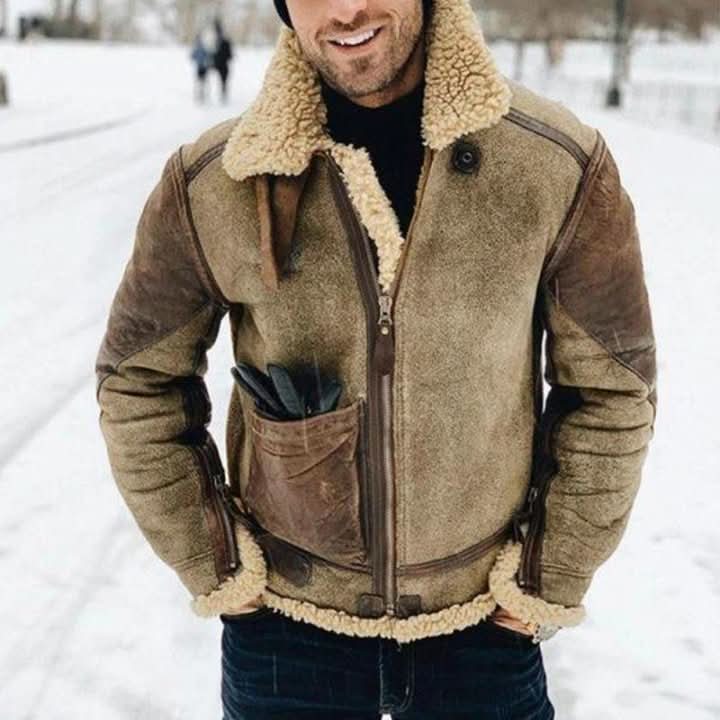 Leather men's jacket with sheepskin – Classic aviator style for timeless elegance