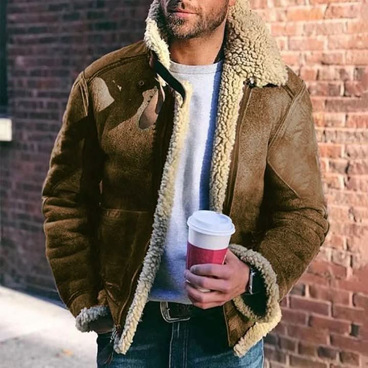 Leather men's jacket with sheepskin – Classic aviator style for timeless elegance