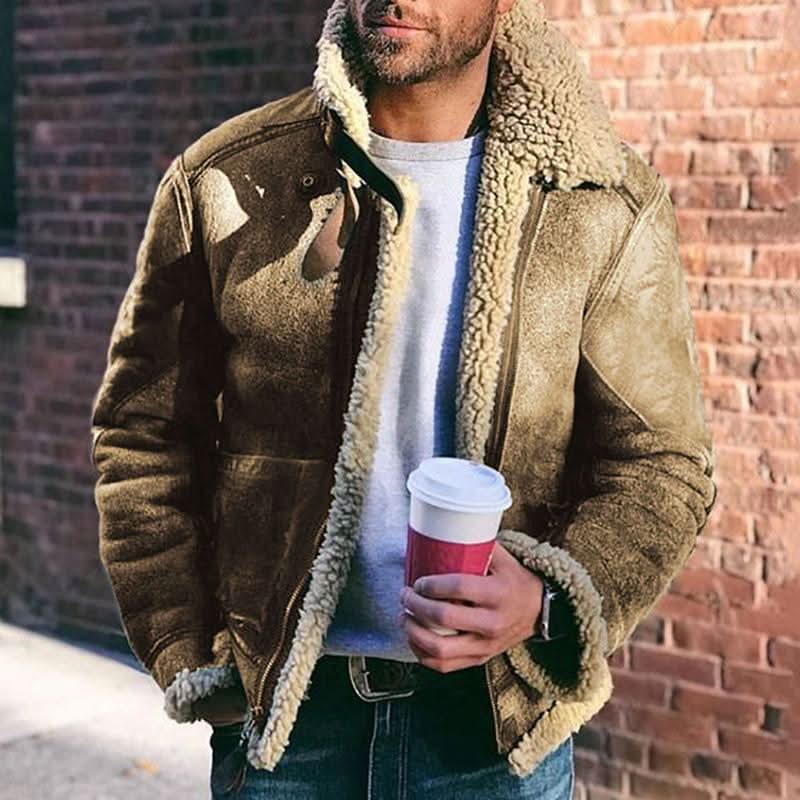 Leather men's jacket with sheepskin – Classic aviator style for timeless elegance