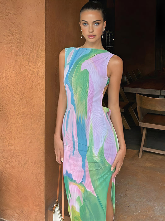 Élodie | Sleeveless Maxi Dress with Garden Print