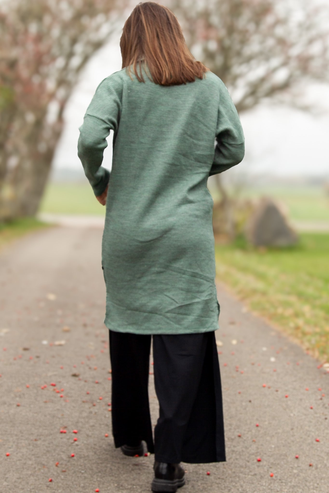 Ilyana Grøn &amp; Blå Polosweaterkjole – Løs Pasform til Kvinder