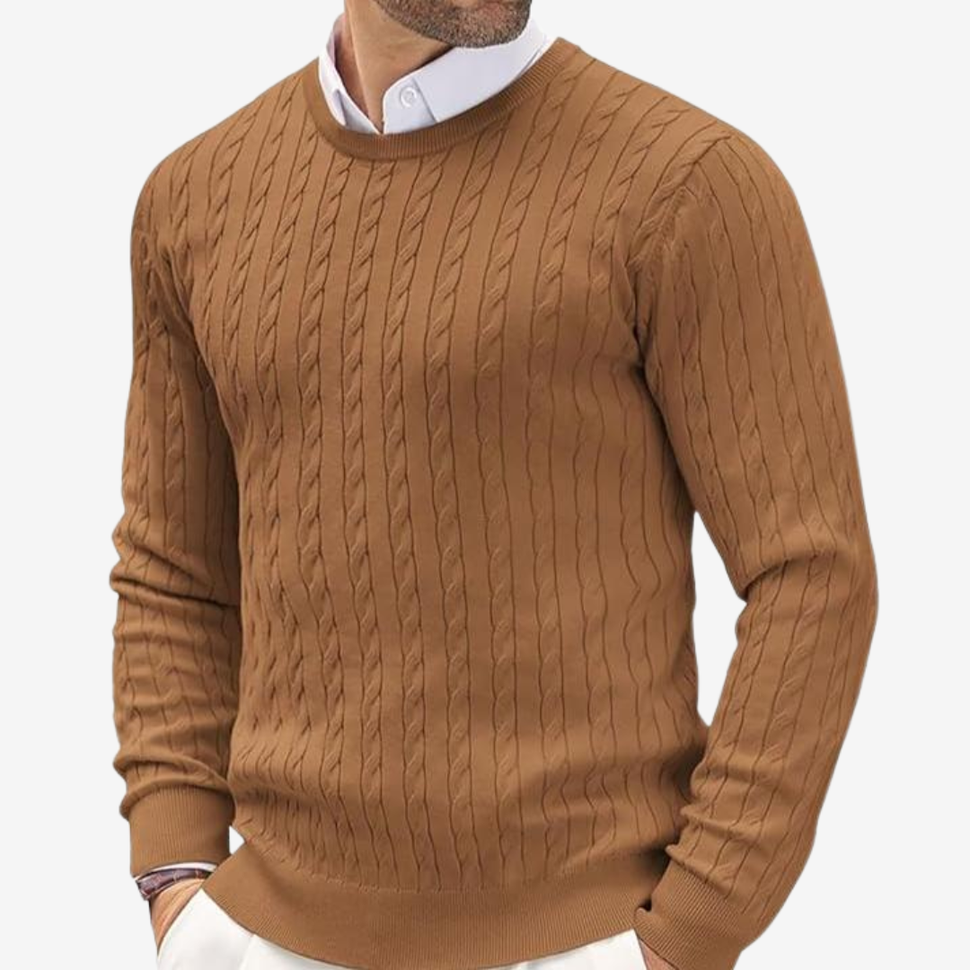 Leif | Men's Sweater in 100% Cashmere with Round Neck & Cable Knit