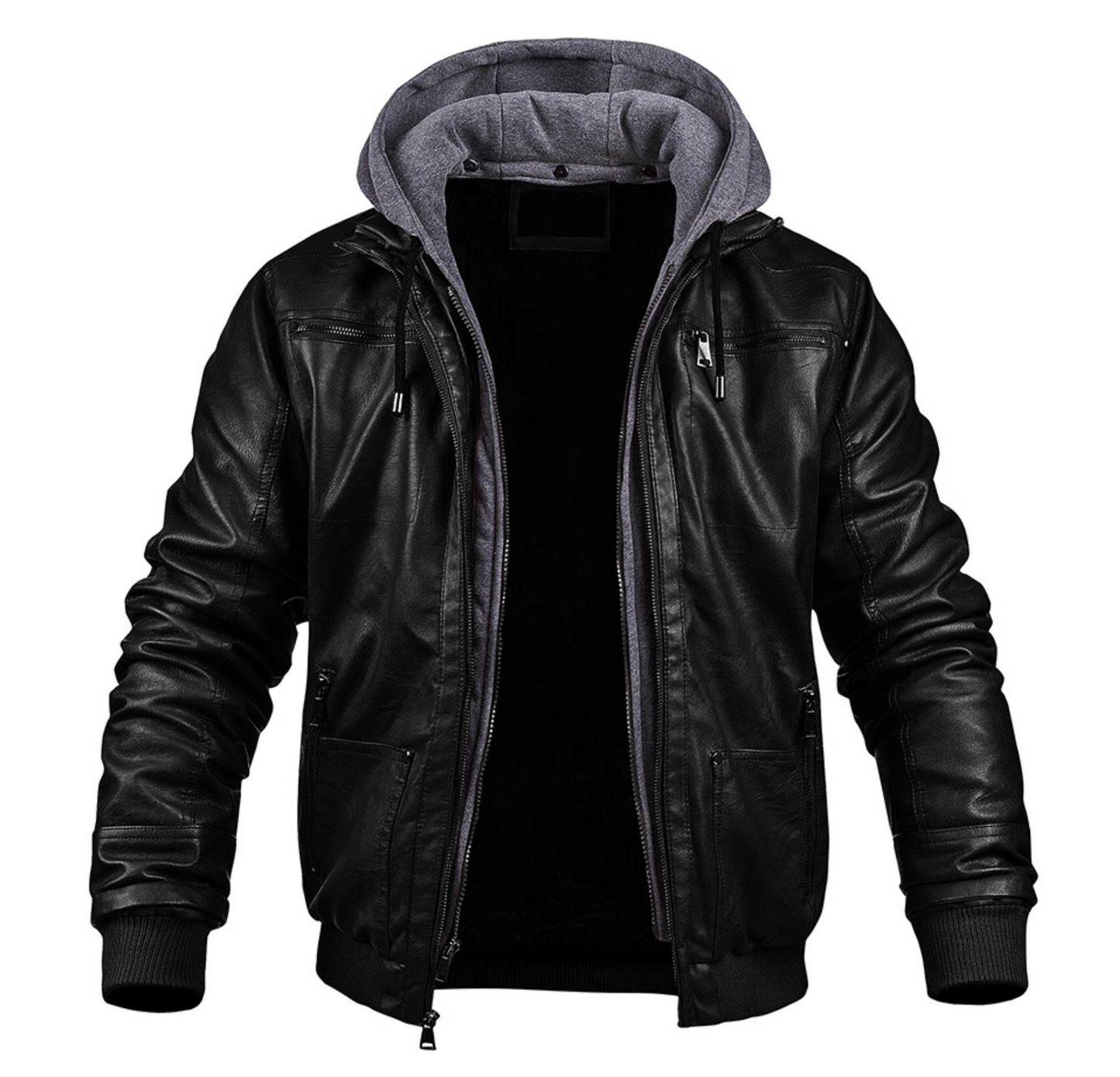 Fabian | Leather jacket with hood and front zipper