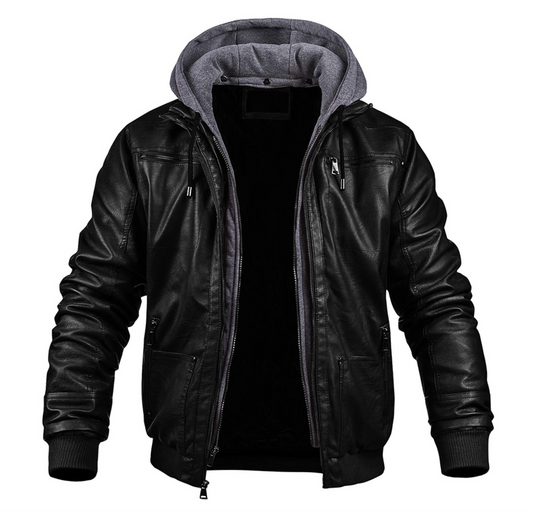 Fabian | Leather jacket with hood and front zipper