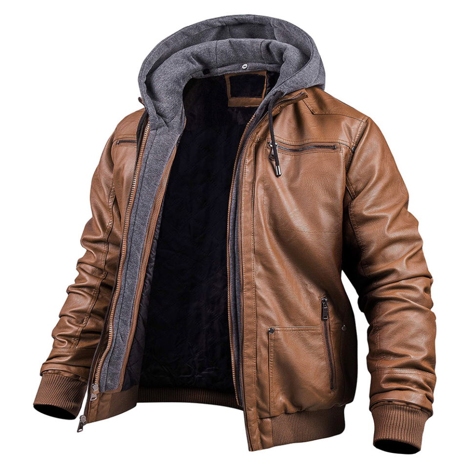 Fabian | Leather jacket with hood and front zipper