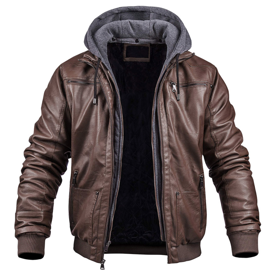 Fabian | Leather jacket with hood and front zipper