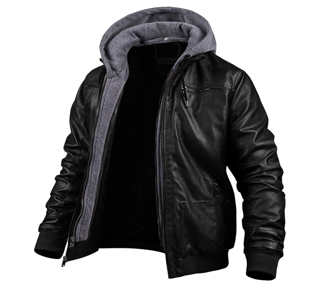 Fabian | Leather jacket with hood and front zipper