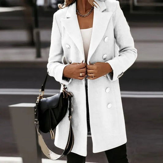 Tindrae – Elegant Double-Breasted Mid-Length Blazer with Tailored Fit