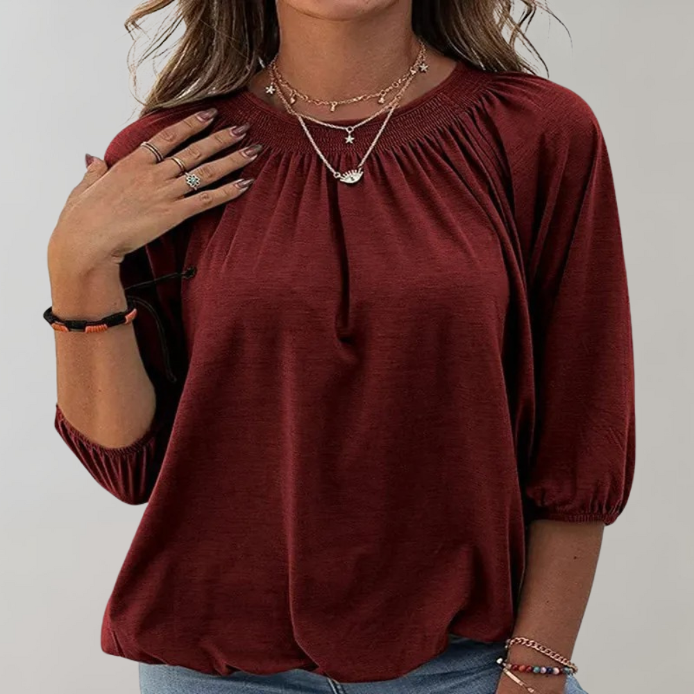 Celeste | Blouse with puff sleeve and smocked neckline