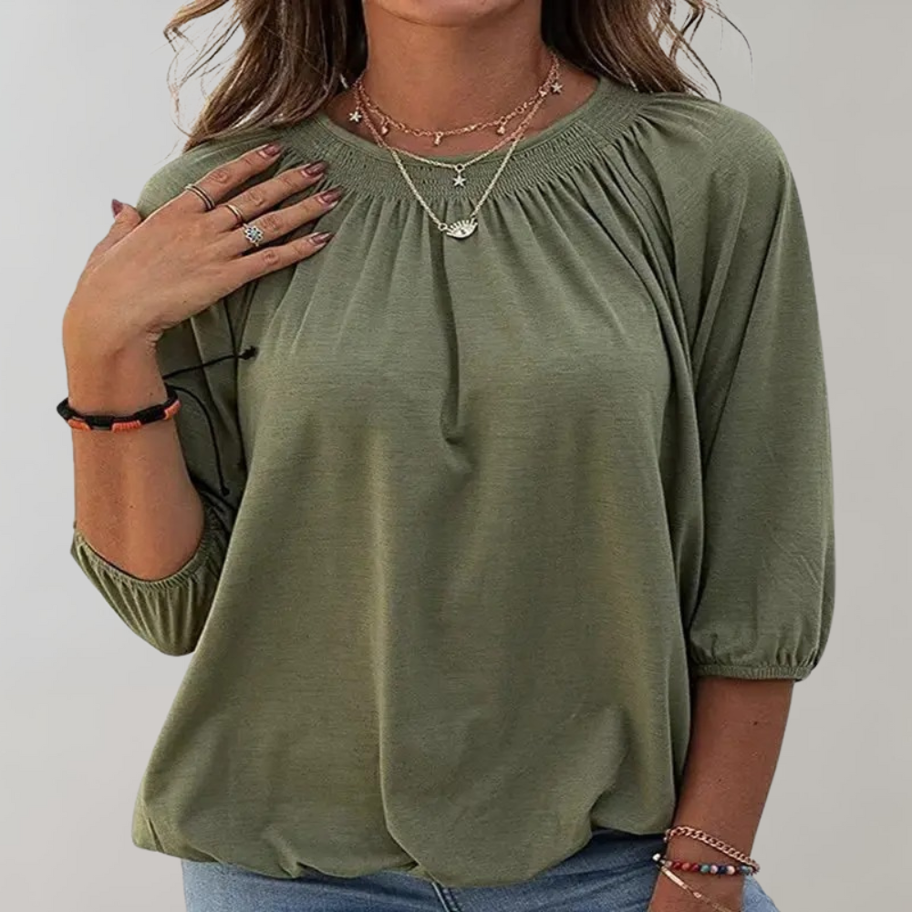 Celeste | Blouse with puff sleeve and smocked neckline