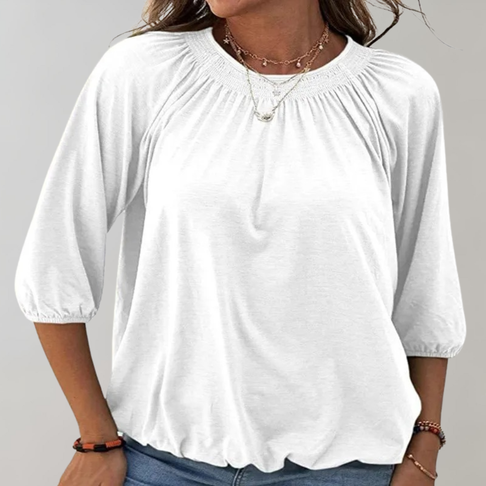 Celeste | Blouse with puff sleeve and smocked neckline