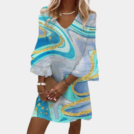 MIRELLA | Summer dress with V-neckline and ruffle sleeve in light fabric
