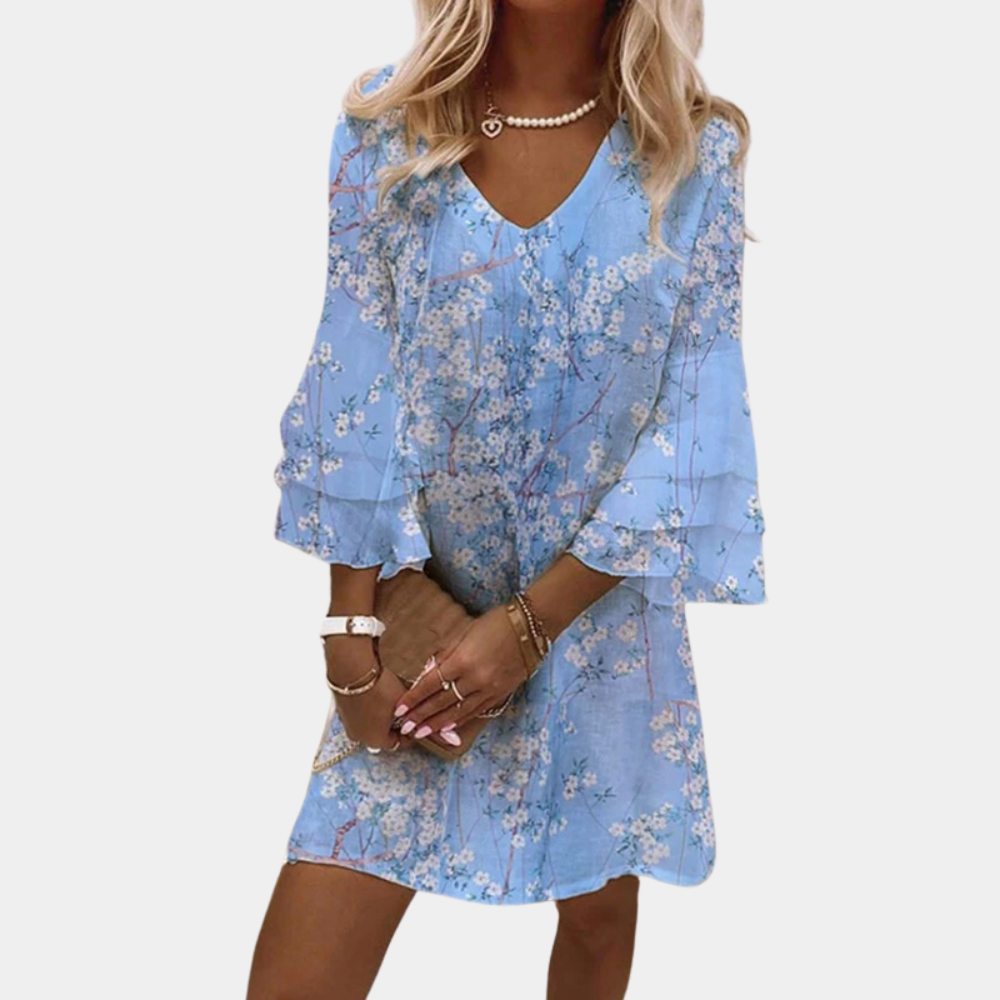 MIRELLA | Sommarklänning med V-ringning och Volangärm i Lätt Tyg