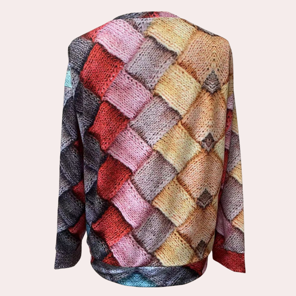 Knitted women's sweater – long-sleeved loose fit with round neck