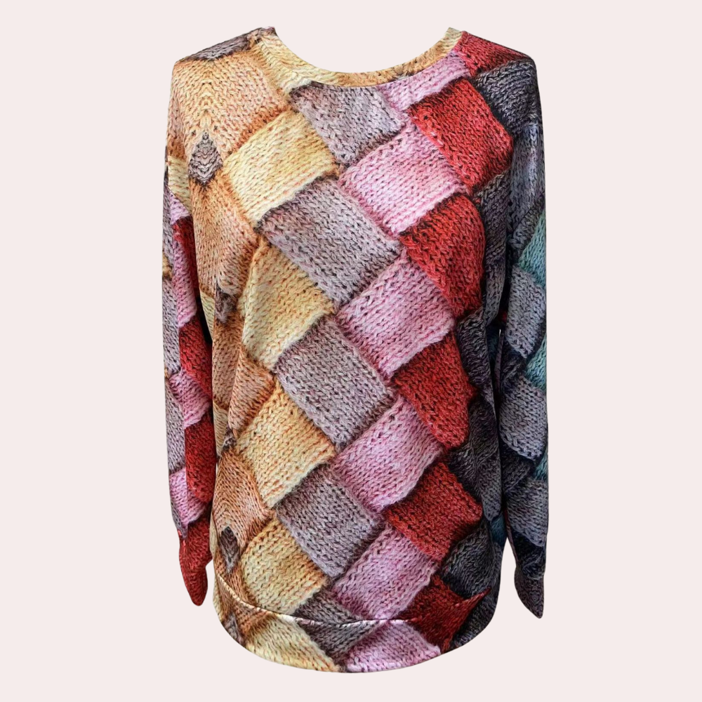 Knitted women's sweater – long-sleeved loose fit with round neck