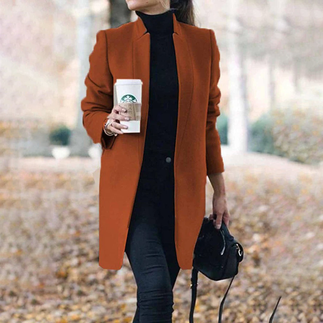 Felie | Long wool trench coat with stand-up collar