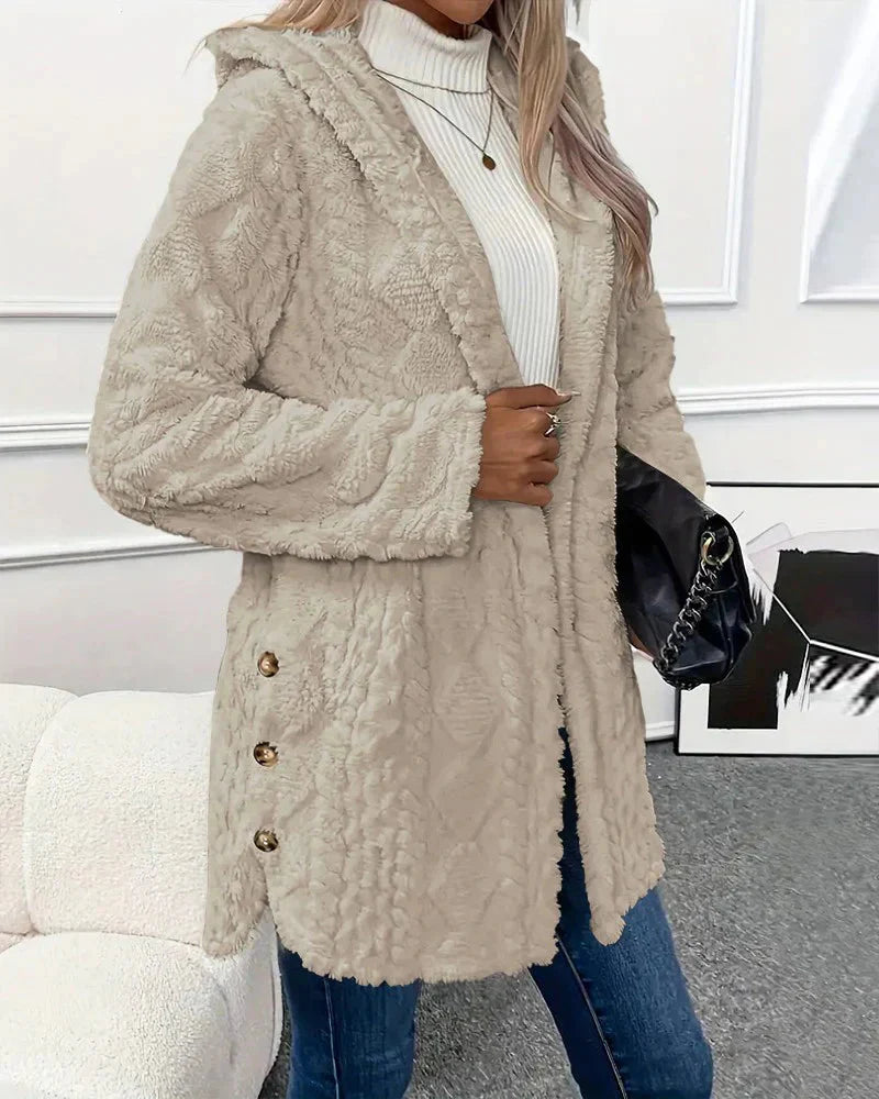 FAYE™ | Fleece Cardigan med hætte i mellemlang model til kvinder