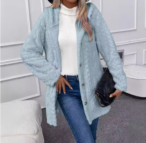 FAYE™ | Fleece Cardigan med hætte i mellemlang model til kvinder