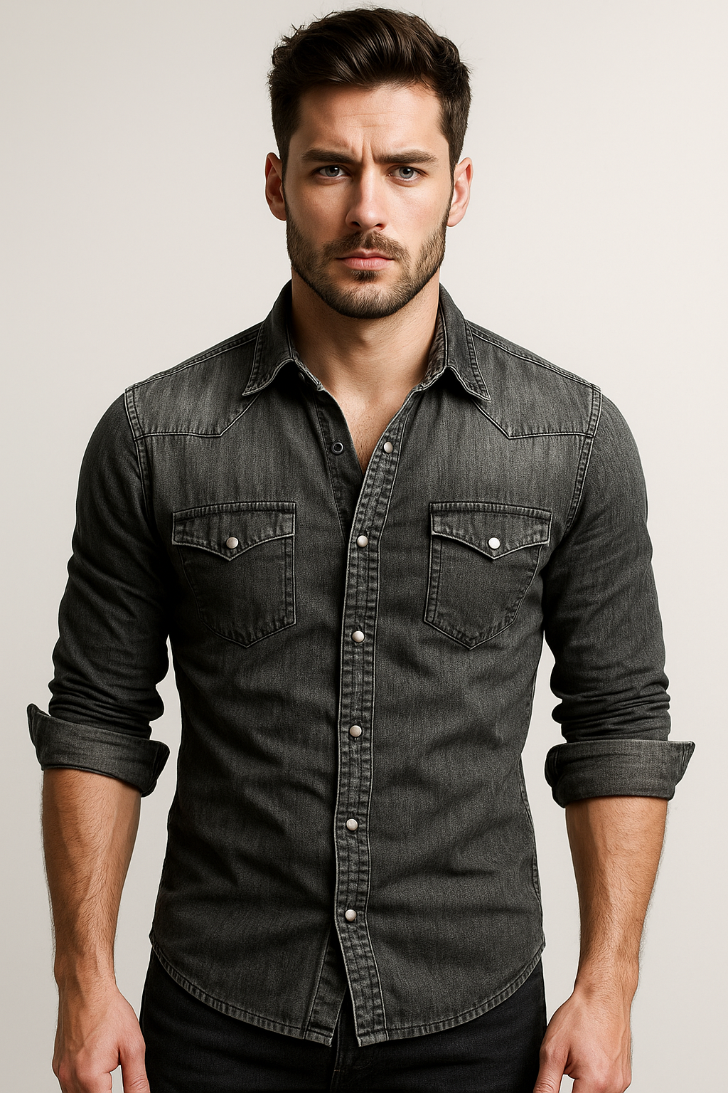 Leandro | Slim Fit Denim Shirt with Snap Buttons