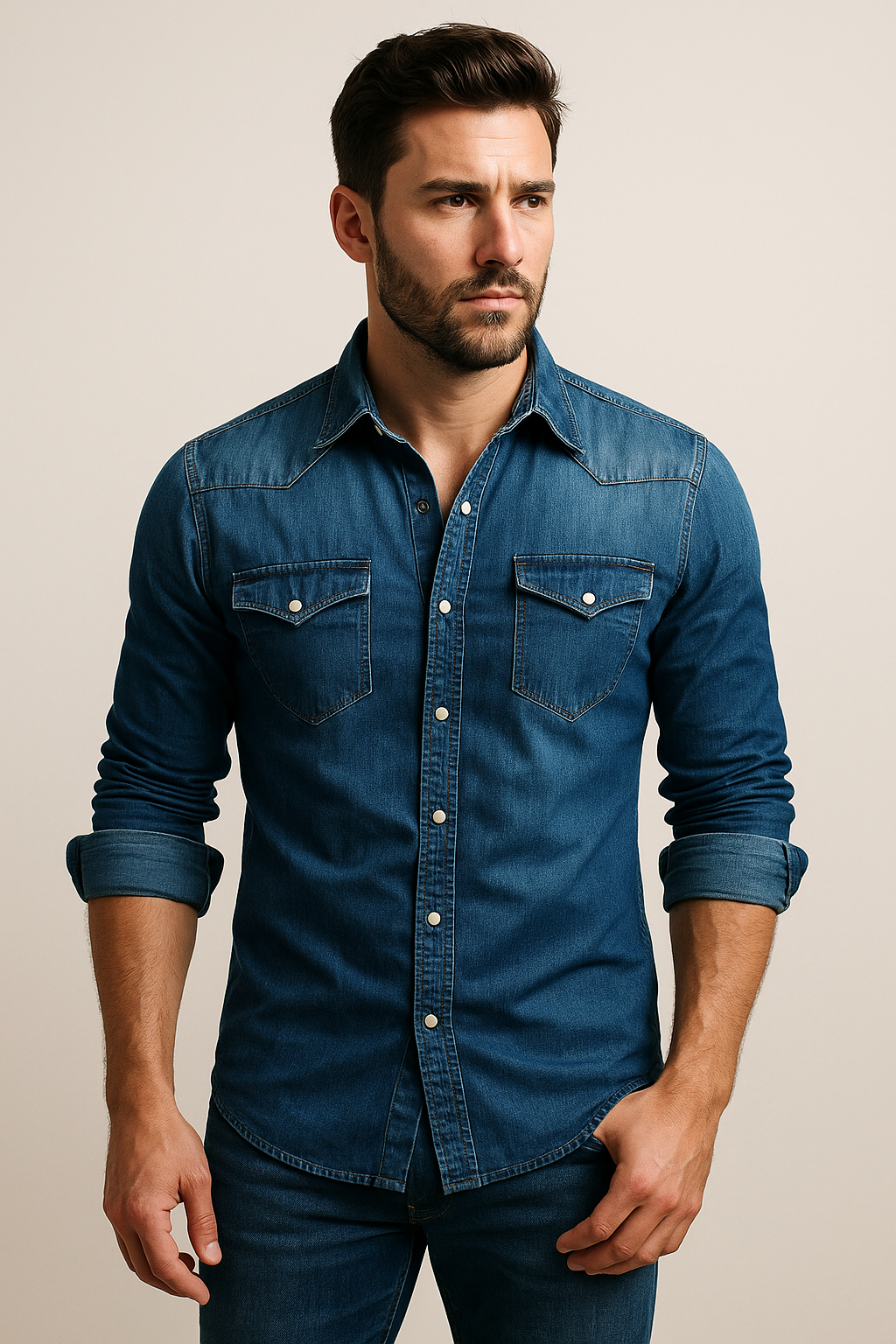 Leandro | Slim Fit Denim Shirt with Snap Buttons