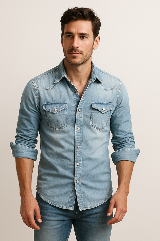 Leandro | Slim Fit Denimskjorta med Tryckknappar