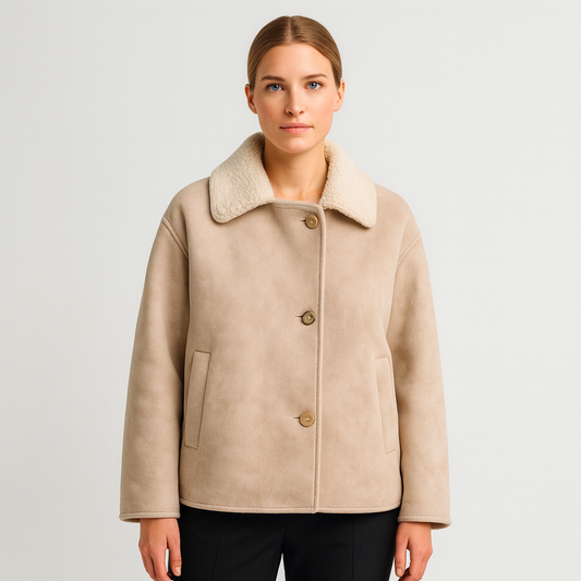 Amalia | Women's winter jacket in suede-look with faux fur lining – Cozy and warm