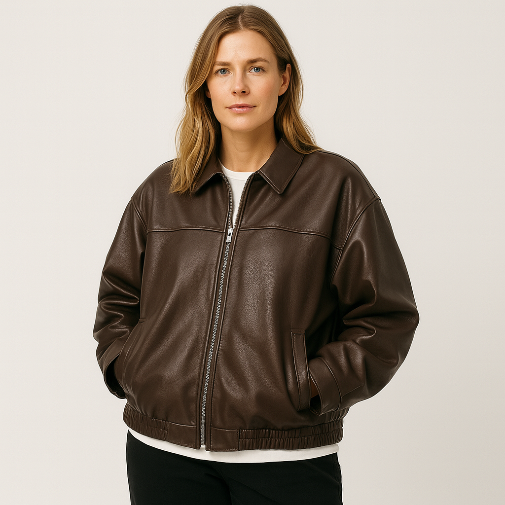 Melina | Vintage Oversized Vegansk Läderkappa – Tidlös Damjacka