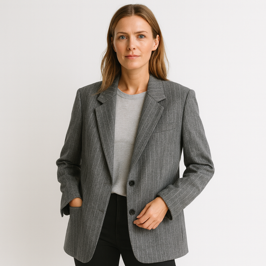 Solvea | Dame Kritstreget Blazer – Enkeltradet Design med Hakslag