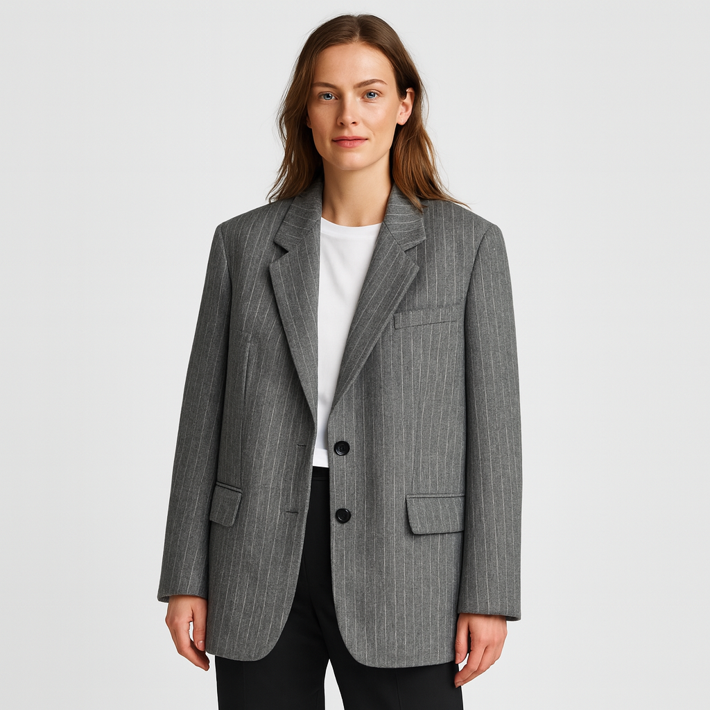 Solvea | Dam Pinstriped Blazer – Single-Breasted Design with Notch Lapel