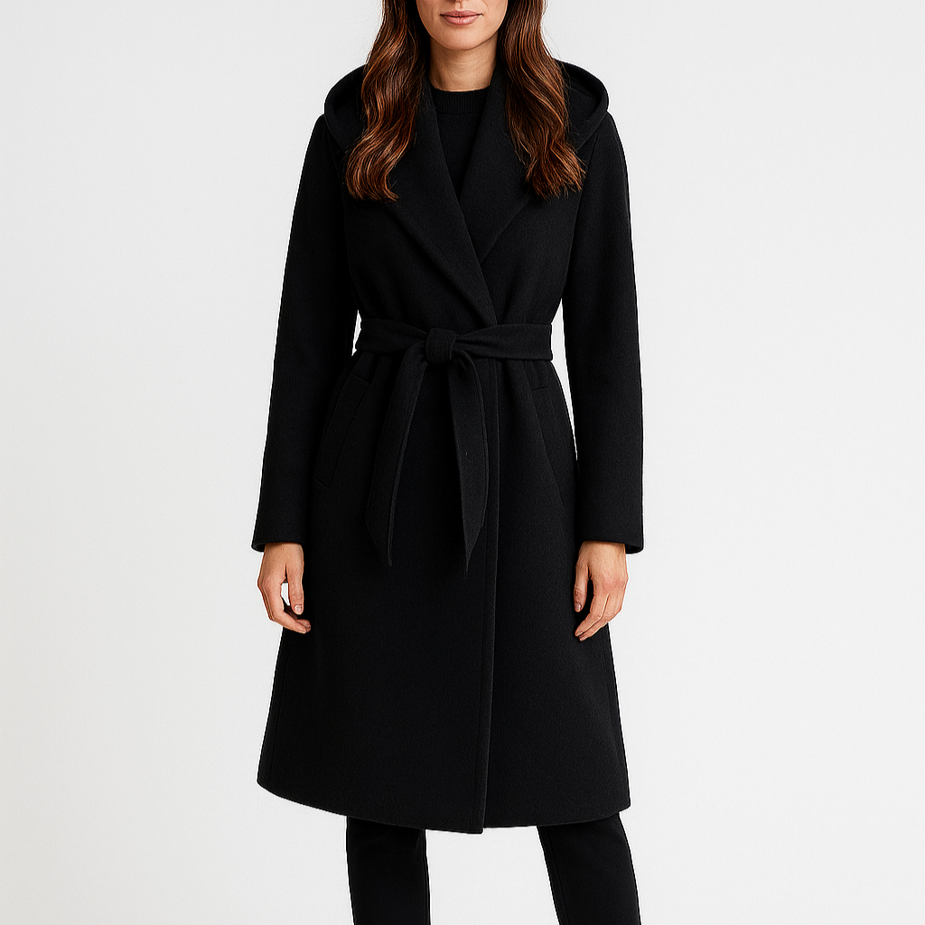 Carina | Women's Long Winter Coat with Belt and Hood