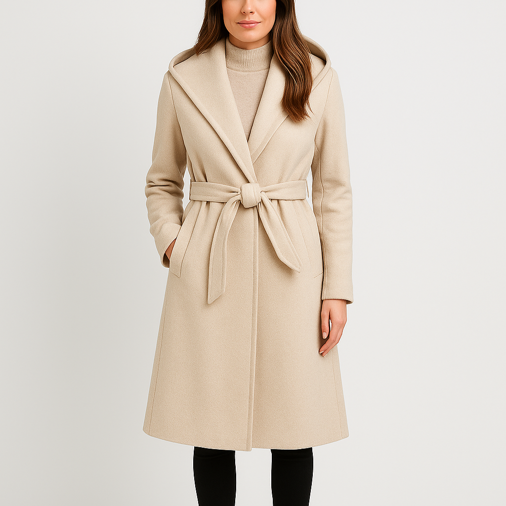 Carina | Women's Long Winter Coat with Belt and Hood