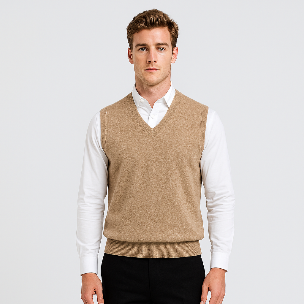 Norrskenberg™ | Men's Cashmere Vest with V-Neck | Knitted Premium Cashmere Sweater