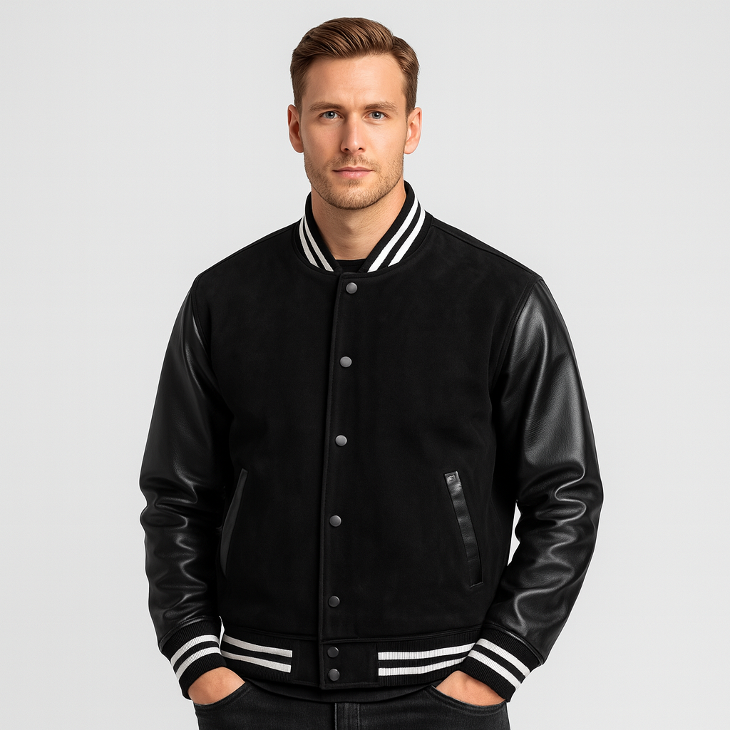 Alfredsson College Jacket with Leather Sleeves – Trendy Men's Jacket
