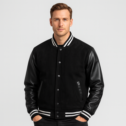 Alfredsson College Jacket with Leather Sleeves – Trendy Men's Jacket
