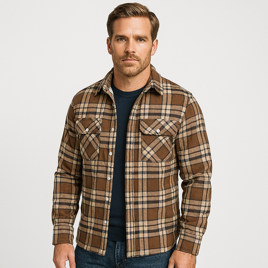 Norrskenberg™ – Rutig Flanellskjorta med Fleecefoder för Herr | Perfekt som Overshirt &amp; Lager under Vinterjacka