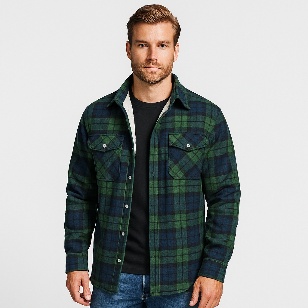 Norrskenberg™ – Checked Flannel Shirt with Fleece Lining for Men | Perfect as Overshirt & Layer under Winter Jacket