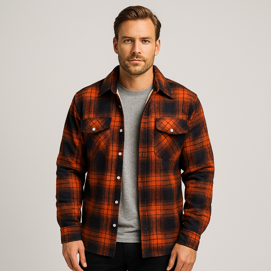 Norrskenberg™ – Checked Flannel Shirt with Fleece Lining for Men | Perfect as Overshirt & Layer under Winter Jacket