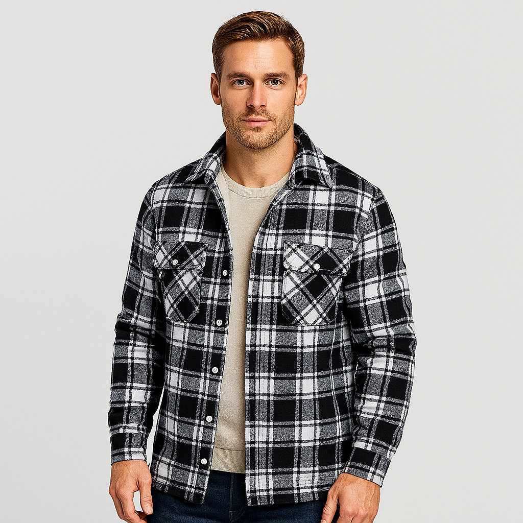 Norrskenberg™ – Checked Flannel Shirt with Fleece Lining for Men | Perfect as Overshirt & Layer under Winter Jacket