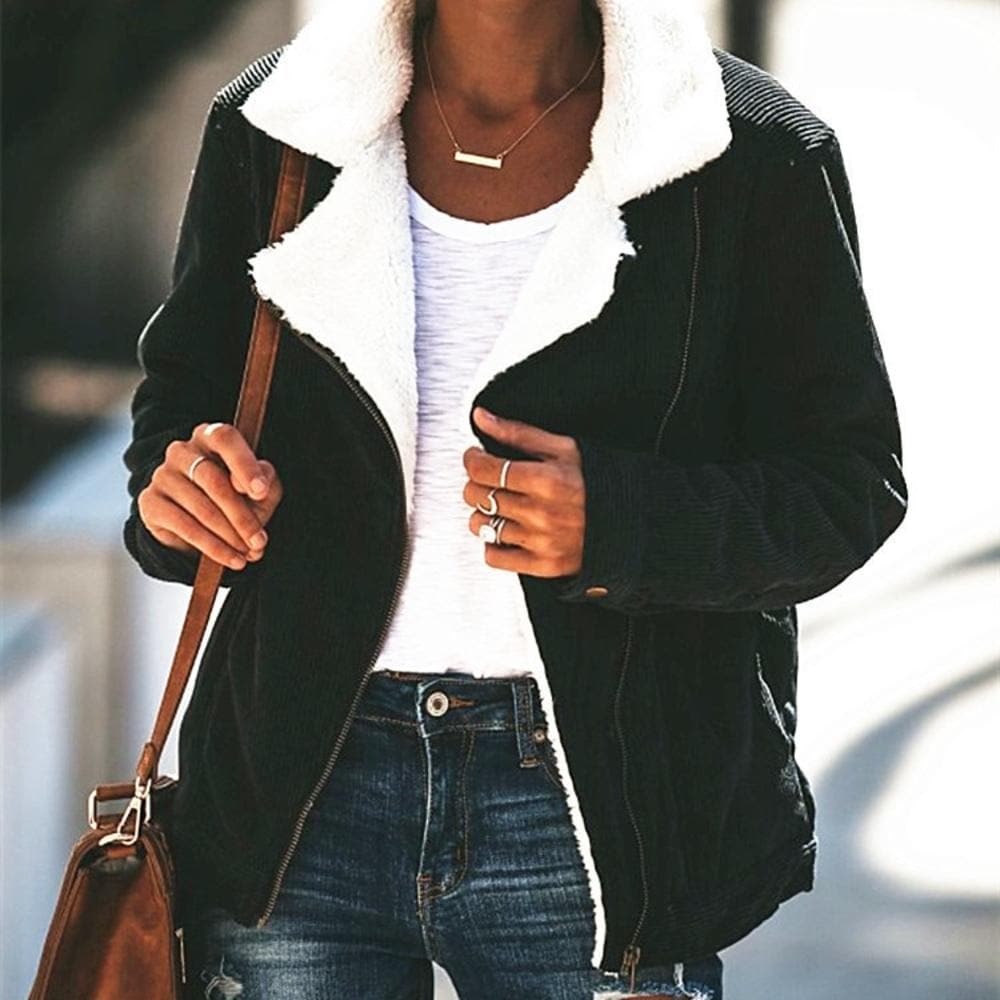 Shearling Down Jacket – Aviator Model with Asymmetric Zipper and Soft Suede Feel
