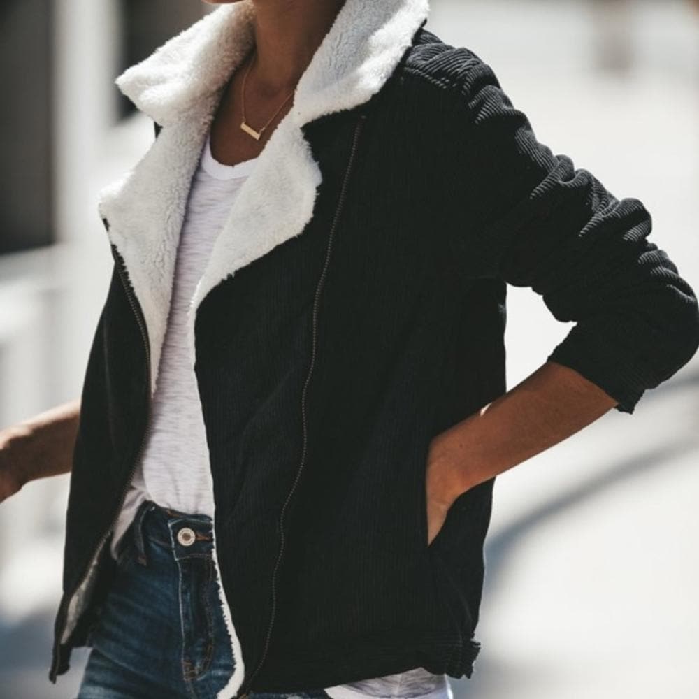 Shearling Down Jacket – Aviator Model with Asymmetric Zipper and Soft Suede Feel