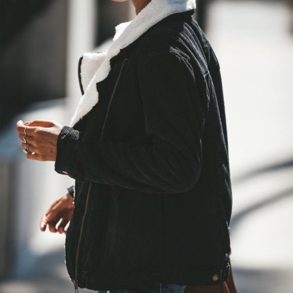 Shearling Down Jacket – Aviator Model with Asymmetric Zipper and Soft Suede Feel