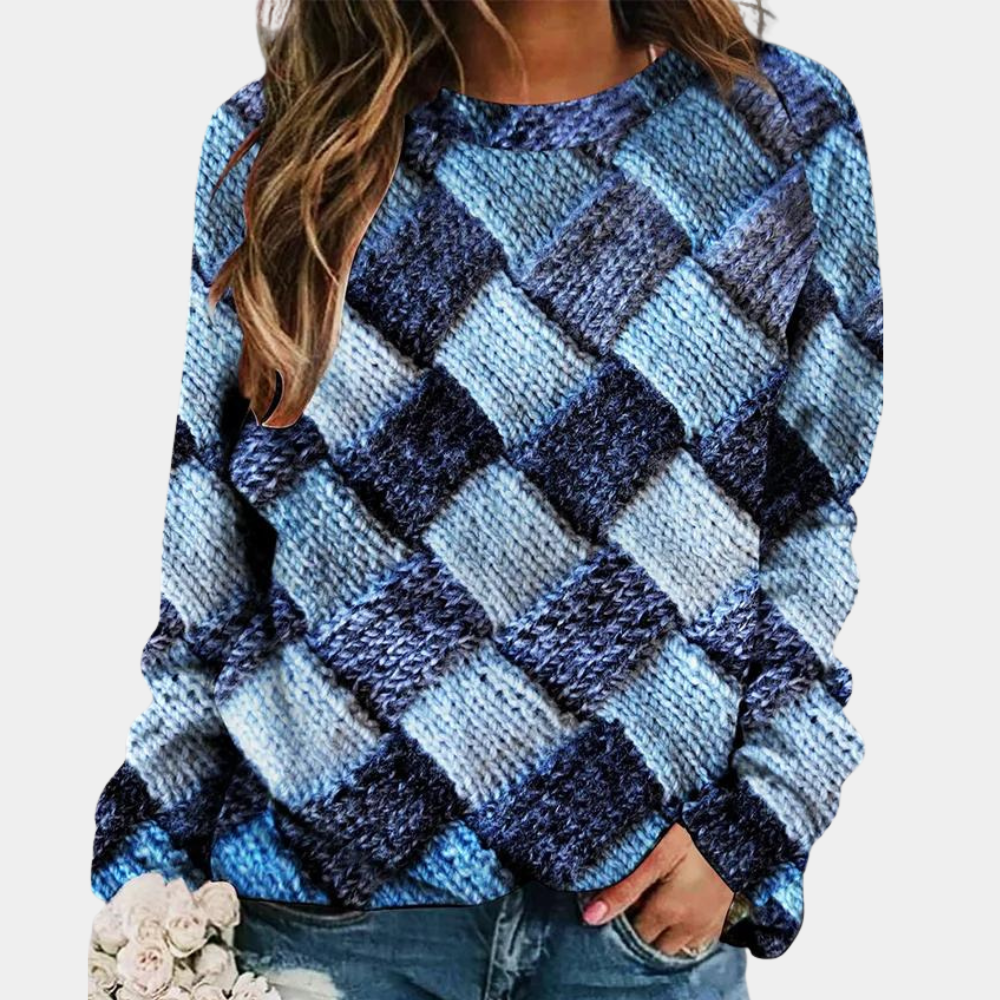 Knitted women's sweater – long-sleeved loose fit with round neck