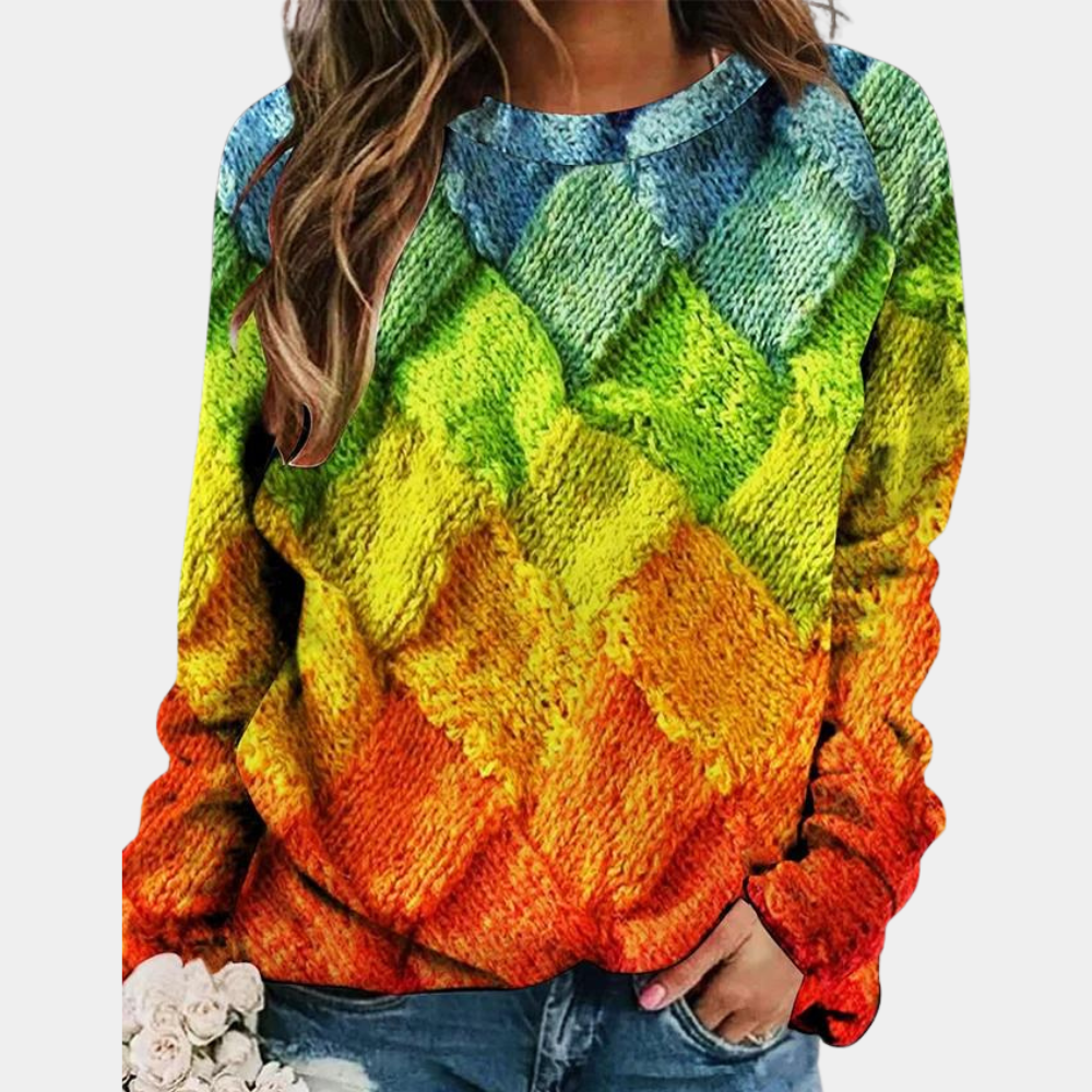 Knitted women's sweater – long-sleeved loose fit with round neck