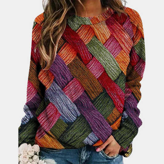 Knitted women's sweater – long-sleeved loose fit with round neck