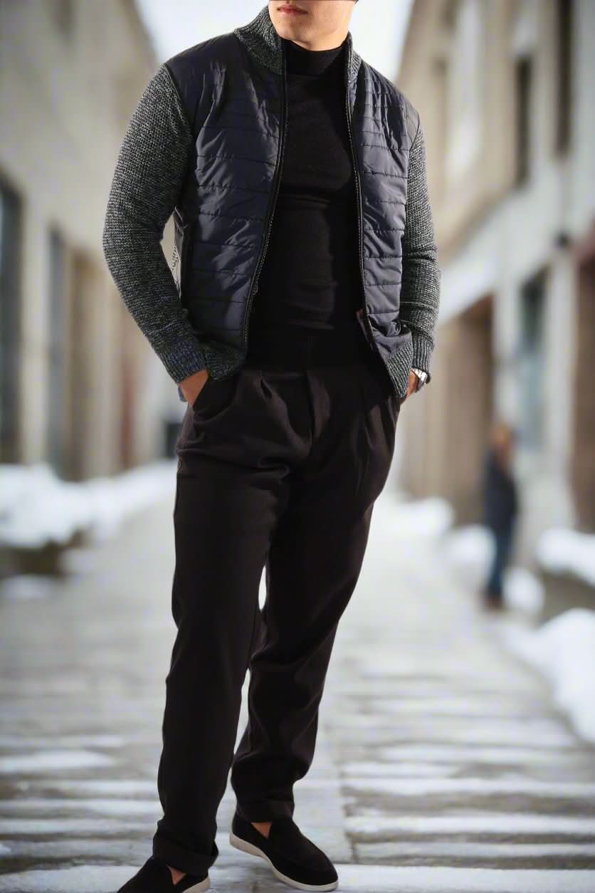 Stig – Casual Slim Fit Jacket with Quilted Front and Ribbed Collar