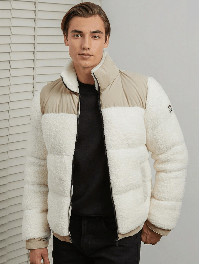 Vinterjakke til Herre – Polstret Quiltet Stil med Teddyfleece-detaljer