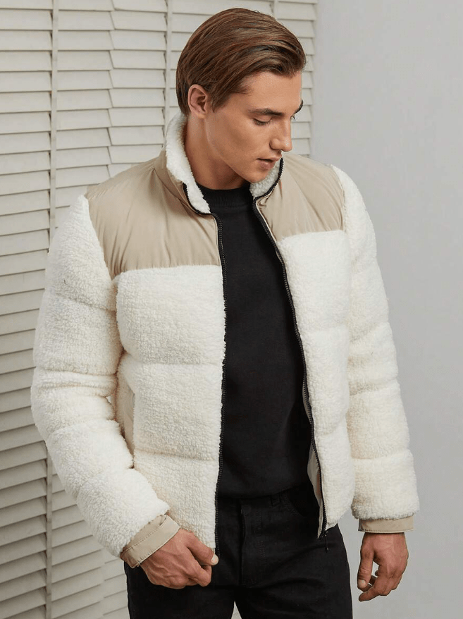 Vinterjakke til Herre – Polstret Quiltet Stil med Teddyfleece-detaljer