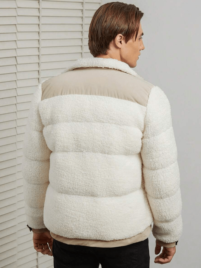 Vinterjakke til Herre – Polstret Quiltet Stil med Teddyfleece-detaljer