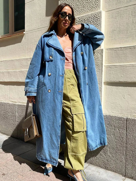 Kristina | Oversized denim trench coat with buttons at the front